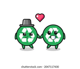 recycling cartoon character couple with fall in love gesture , cute design