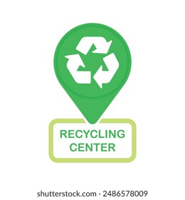 Signo del centro de reciclaje con pin de ubicación gps en color verde