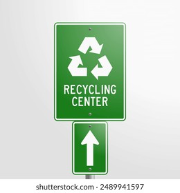 Recycling Center Signs: vector illustration of green traffic signs indicating the direction to the recycling center