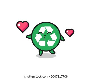 recycling character cartoon with kissing gesture , cute design