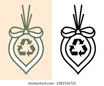 Recycling Christmas concept. Eco-friendly Christmas bauble illustration. Recycled, sustainable decorations and biodegradable ornaments for the holiday season. Minimalist outline flat design vector.