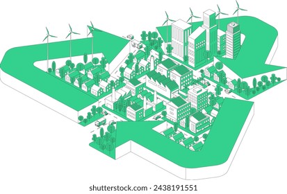 Recycling city, wind energy, solar energy, eco, modern city, future town