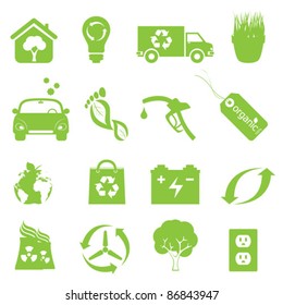 Recycling and clean environment icon set in green