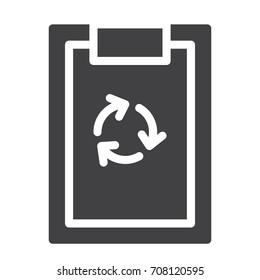 Recycling clipboard icon vector, filled flat sign, solid pictogram isolated on white. Symbol, logo illustration. Pixel perfect graphics