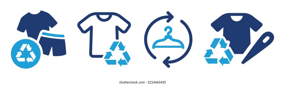 Recycling clothes icon set. Recycle and sustainable fashion concept. Vector illustration.