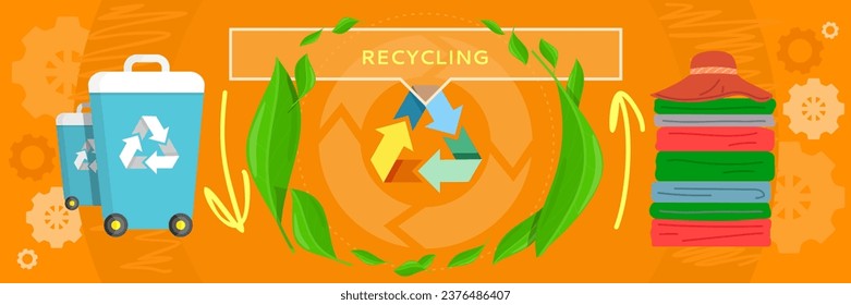 Reciclando ropa. Ilustración vectorial. Reciclar ropa es una manera efectiva de reducir los residuos La ropa juega un papel importante en la promoción de la conciencia ecológica Reutilizar y reciclar prendas viejas para contribuir