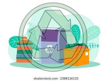 Reciclando ropa. Ilustración vectorial. Adoptar el ciclo circular de producción y reciclado de ropa es esencial para la sostenibilidad El reciclado de ropa ayuda a crear más conciencia ambiental