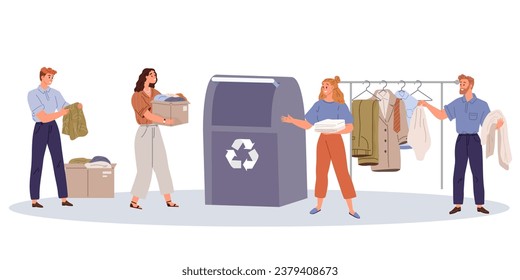 Recycling clothes. Vector illustration. Material selection is crucial for minimizing environmental impact clothing production Pollution caused by textile industry requires urgent attention and social