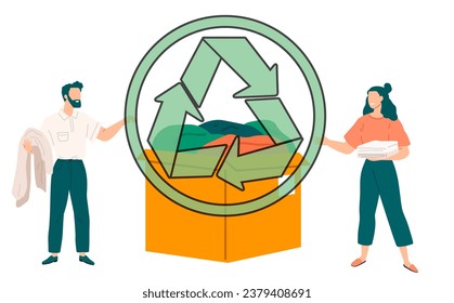 Recycling clothes. Vector illustration. The recycling clothes metaphor teaches us to give old items new life Ecological considerations are crucial in fabric selection Recycle your old clothes