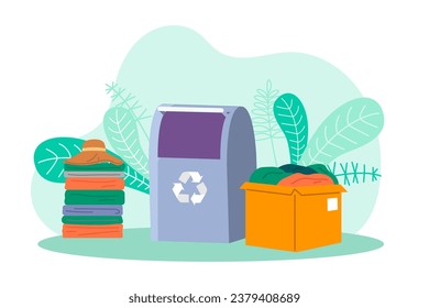 Recycling clothes. Vector illustration. Pollution caused by textile industry requires urgent attention and social action Embracing circular cycle clothing production and recycling is essential