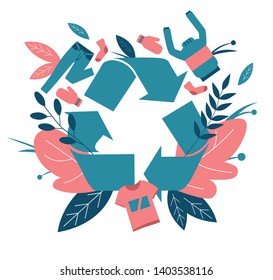 Recycling clothes. Zero waste symbol. Old clothing recycling. Item receiving clothes. Recycling sign. Flat vector illustrations