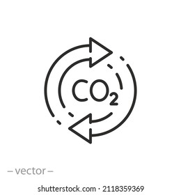 recycling co2 icon, carbon circulation balance, offset or reduction emission, thin line symbol on white background - editable stroke vector illustration
