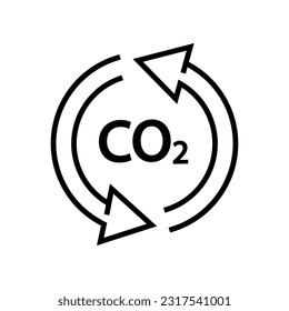 icono de reciclado co2, balance de circulación de carbono, emisión de desvío o reducción, símbolo de línea delgada. Ilustración vectorial. imagen de stock.