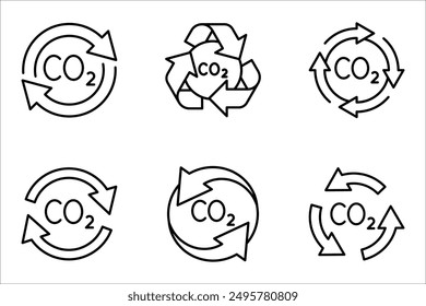 recycling co2 icon set, carbon circulation balance, offset or reduction emission, vector illustration on white background