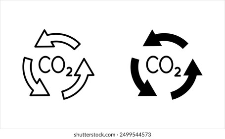 recycling co2 icon set, carbon circulation balance, offset or reduction emission, vector illustration on white background