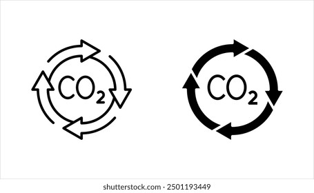 recycling co2 icon set, carbon circulation balance, offset or reduction emission, vector illustration on white background