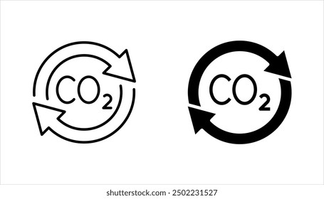 recycling co2 icon set, carbon circulation balance, offset or reduction emission, vector illustration on white background