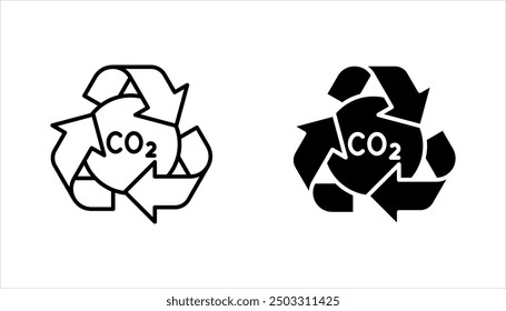 recycling co2 icon set, carbon circulation balance, offset or reduction emission, vector illustration on white background