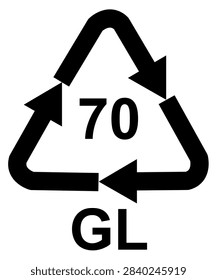 Recycling code 70 GL - Clear colourless glass, black vector symbol