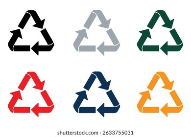Recycling code arrow icons set for plastic organic glass paper and biomatter recycle label template. Reduce reuse recycle. Waste sorting. Vector plastic icons. Garbage waste sorting recycling icons.