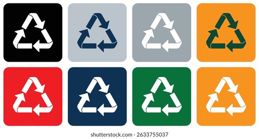 Recycling code arrow icons set for plastic organic glass paper and biomatter recycle label template. Reduce reuse recycle. Waste sorting. Vector plastic icons. Garbage waste sorting recycling icons.