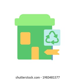 Recycling collection center vector flat color icon. Landfill and material recovery facility. Drop-off center. Transfer station. Cartoon style clip art for mobile app. Isolated RGB illustration