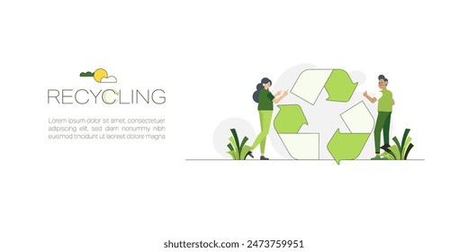Recycling Concept. Charactor with recycle symbol. Zero waste and circular economy. Business and social responsibility for impact on environment. Flat vector illustration