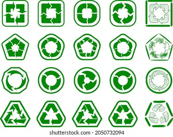 Recycling for concept design. Vector icons set. Reuse logo icon. Vector graphic illustration. Organic product logo. Logo, label.