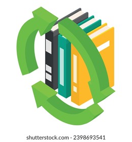 Icono de concepto de reciclaje vector isométrico. Blinder multicolor en símbolo de reciclado. Ecología, protección del medio ambiente