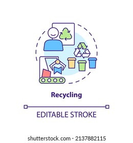 Recycling Concept Icon. Step To Implementing Circular Economy Abstract Idea Thin Line Illustration. Eliminating Waste. Isolated Outline Drawing. Editable Stroke. Arial, Myriad Pro-Bold Fonts Used