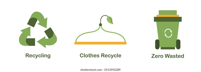 Recycling concept illustration. Reducing plastic trash and buying recycle clothes to prevent environmental pollution. Eco friendly. Sustainable living concept. Vector illustration.