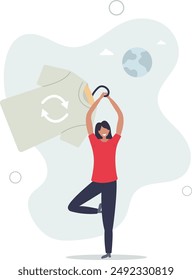 Recycling concept illustration..active girl buying a t-shirt at a second-hand store.flat design.illustration with people.