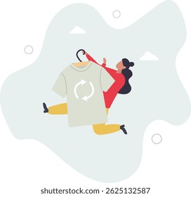 Recycling concept illustration..active girl buying a t-shirt at a second-hand store. character life .