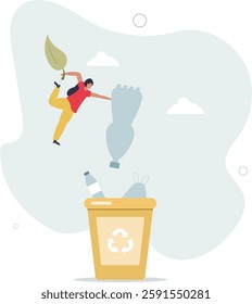 Recycling concept illustration..characters reducing plastic trash to prevent environmental pollution.flat character life .