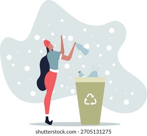 Ilustración del concepto de reciclaje. Caracteres que reducen la basura plástica para prevenir la contaminación ambiental. Vida y empleo de las personas.