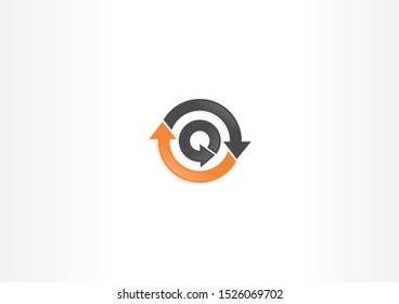 recycling concept logo with black and orange color design. Simple round logo design.