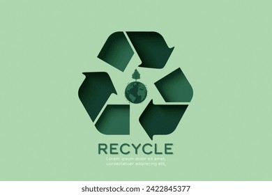 Recycling Concept. Sustainability of green alternative energy and ecology conservation concept background. Vector illustration in paper art craft 