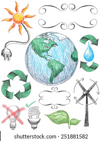 Recycling and conservation doodles 