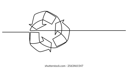 Recycling Continuous Line Art Illustration, Recycling Ideas Continuous Line Editable Icon, single line drawing of recycle symbol, Continuous Line Drawing of Recycling Icon. Hand Drawn Symbol Vector. 