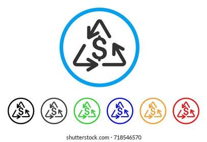 Recycling Cost rounded icon. Style is a flat recycling cost gray symbol inside light blue circle with black, gray, green, blue, red, orange variants. Vector designed for web and software interfaces.