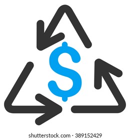 Recycling Cost vector icon. Style is bicolor flat symbol, blue and gray colors, white background.