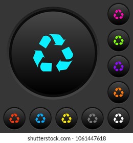 Recycling dark push buttons with vivid color icons on dark grey background