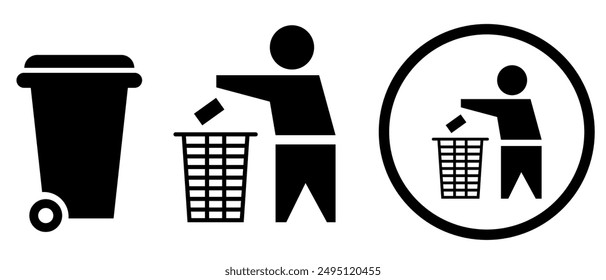 Recycling or Dispose rubish and garbage icons. Vector illustration isolated on white background.