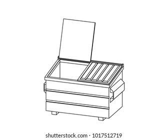 Recycling dumpster. Isolated on white background. Vector outline illustration. 