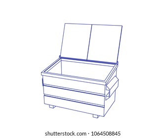 Recycling dumpster. Isolated on white background. Vector outline illustration. 