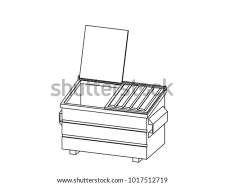 Recycling dumpster. Isolated on white background. Vector outline illustration. 