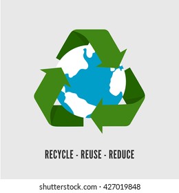 Recycling Earth concept. Flat illustration of recycle arrows with Earth globe isolated on white. Recycling symbol flat. 