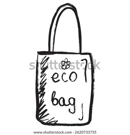 Recycling eco bag shopper for making purchases in black brush stroke texture isolated on white. Hand drawn vector sketch illustration in vintage charcoal ink. Ecology, plastic free