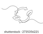 Recycling eco icon in a continuous one line drawing with minimalist style and isolated vector outline
