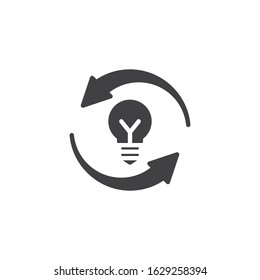 Recycling eco lamp vector icon. filled flat sign for mobile concept and web design. Light bulb with recycle arrows glyph icon. Symbol, logo illustration. Vector graphics